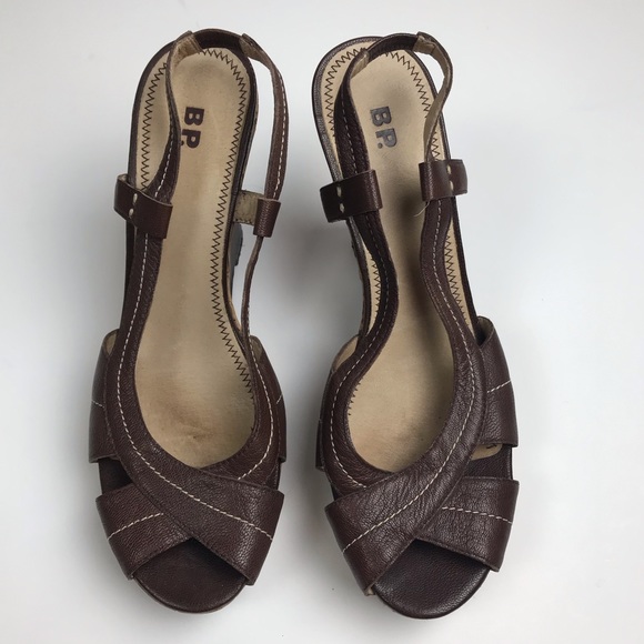 Bp Brown Slingback Wedge Open Toe Heels Women Sz 9 - Picture 2 of 7